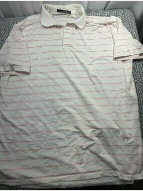 RLX Ralph Lauren Men's XXL White Polo Shirt Pink Stripes Short Sleeve Classic Fi